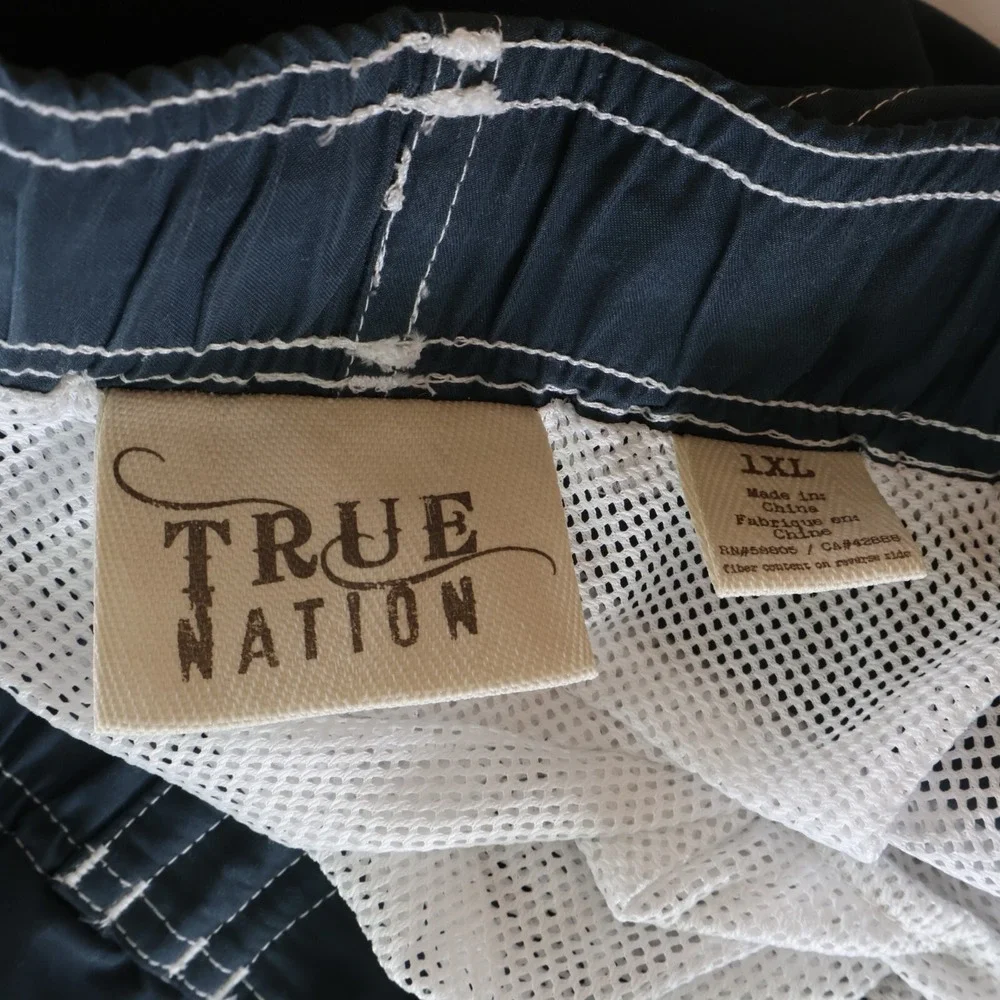 True Nation Swim Trunks w/ Liner Mens XL Blue Red Stripes Pockets‎ Stretch Waist